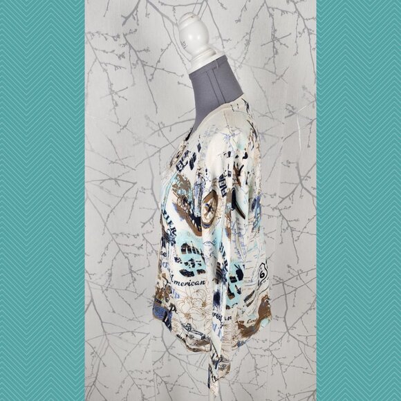 Tradition Abstract Travel Theme Printed 100% Cotton Knit Button Cardigan - Picture 3 of 5